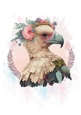 Floral Watercolor Vulture