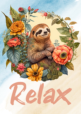 Grinning Sloth in Flowers