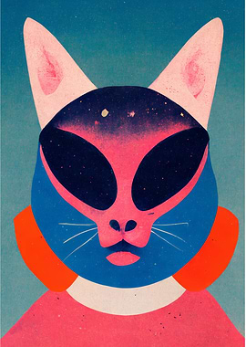 Alien Cat Retro Space UFO