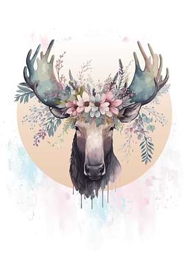 Floral Moose Antlers Art