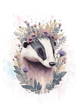 Floral Badger Painting