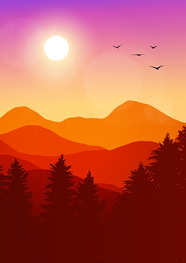 Orange Sunset Forest