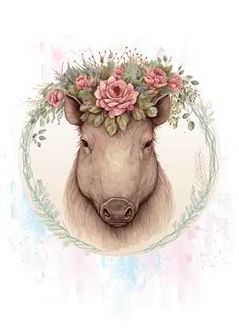Floral Watercolor Boar