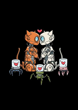 Robot Cat Couple in Love