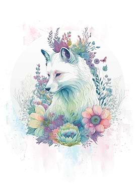 Arctic Fox Watercolor Art