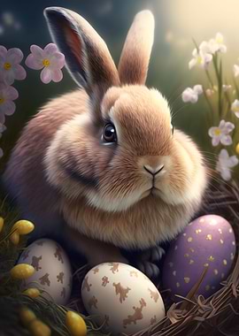 Fluffy bunny with eggs