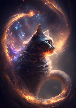Cat Night Galaxy Wall Art
