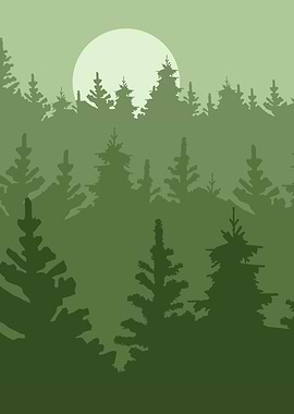 green forest and moon