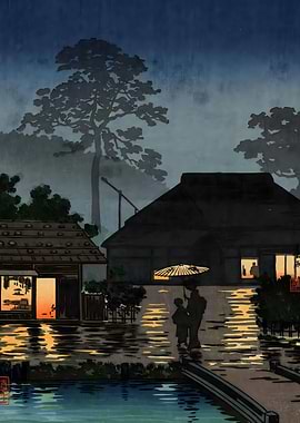 Ukiyo e Long Spell of Rain