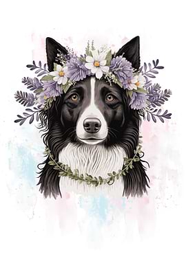 Floral Border Collie Dog