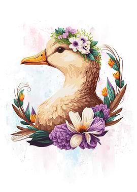 Floral Watercolor Duck