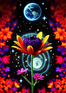 Colorful Moon and Flowers