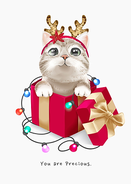 Cute kitten with reindeer