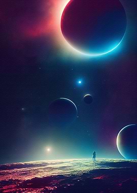 Astronaut under the moons