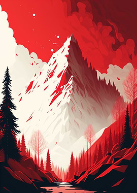 Red and white landscape