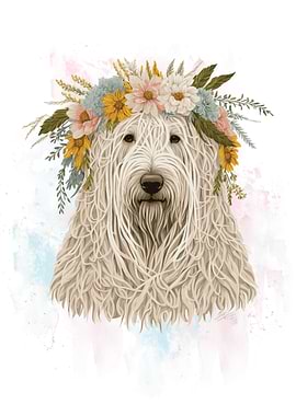 Floral Komondor Dog Art