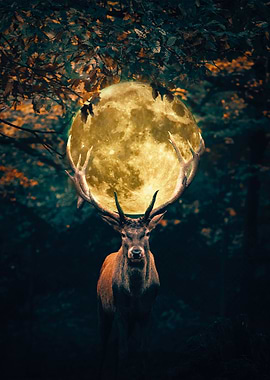 Moon on Deers Antler Night