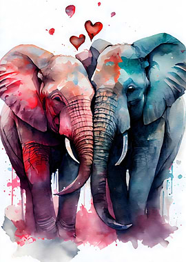 Elephant Couple Watercolor