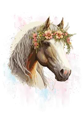 Floral Watercolor Horse