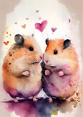 Hamster Couple Watercolor