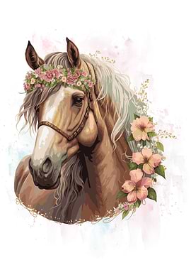 Floral Watercolor Horse