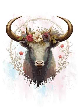 Floral Watercolor Yak