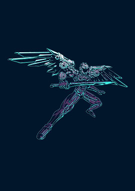 Winged robot with a sword