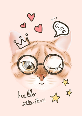 Cute cat face in glasses