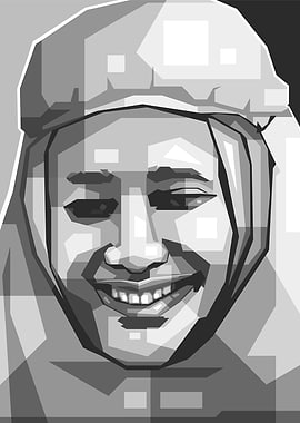 Smilying Hijab Grayscale