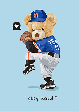 Bear doll in baseball