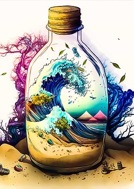 World in glass bottle