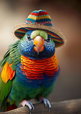 Cute bird wearing sombrero
