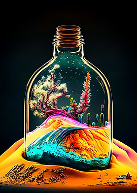 World in glass bottle