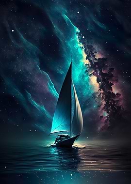 Space Sailing Boat Galaxy