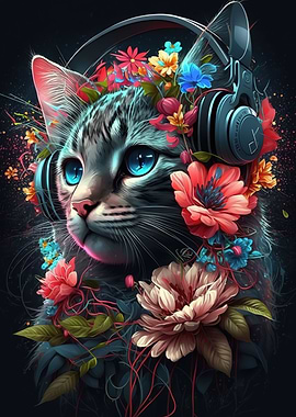cat and flower neon
