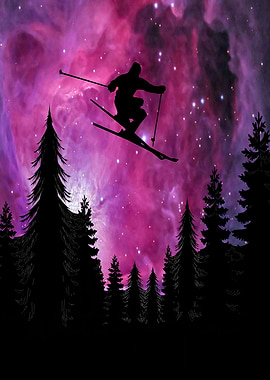 Skier Jump Pink Space