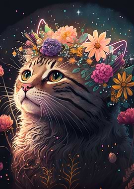 cat and flower neon