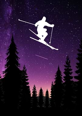 Skiing in Purple Sky
