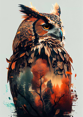 Owl double exposure