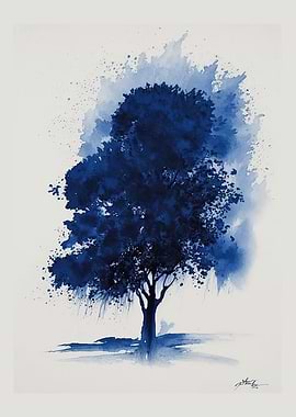Blue Tree in Watercolor