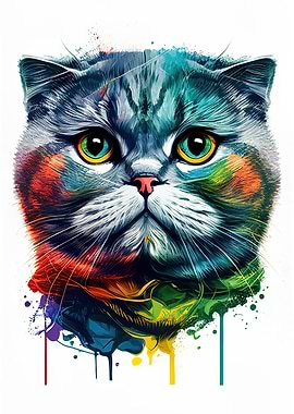 Colorful Scottish Fold cat