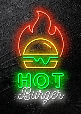 Hot burger Neon food sign