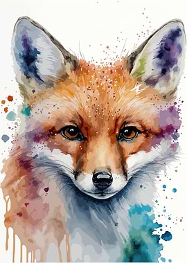 Fox Head Watercolor Art