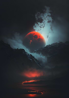 Mystery huge red full moon