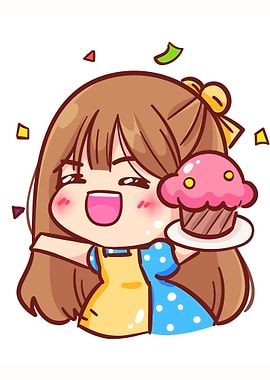 Happy Girl Holding Cupcake