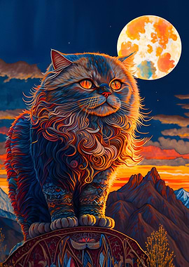 cat persian and moon