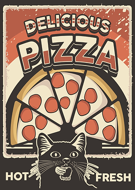 Delicious Pizza and cat