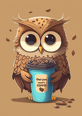 Cute Owl with Coffee Cup
