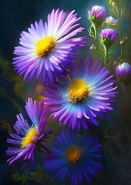 Luminous Aster Flower Art