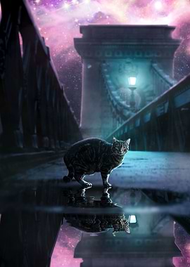 Night Cat with starry sky